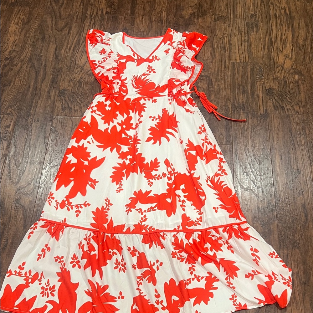 Floral Orange and White  Dress